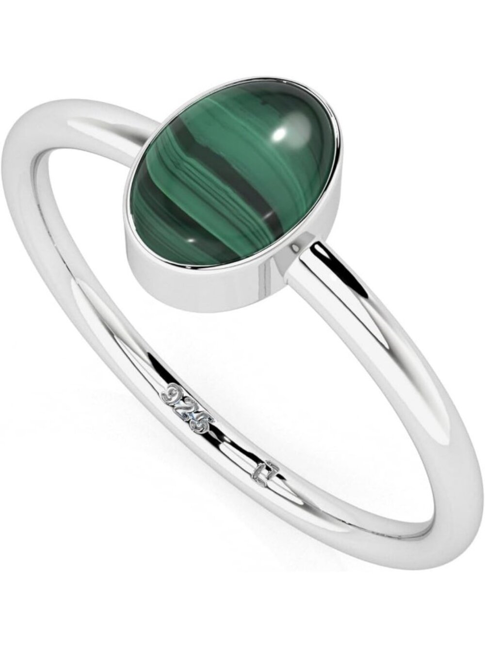 Natural Malachite Stackable Ring in Sterling Silver - May Birthstone Jewelry